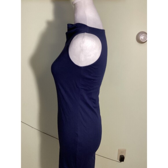 A Oei Studio Women's Navy Blue Draped Neck Bodycon Ruched Side Midi Dress Size 4 - Picture 4 of 12